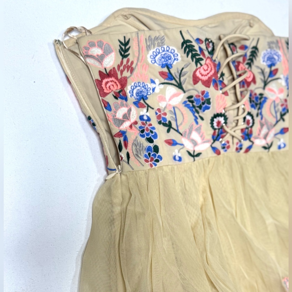 Anthropologie Geode Strapless Floral Corset Lace up Embroidered Tulle Dress Sz S - Picture 8 of 12